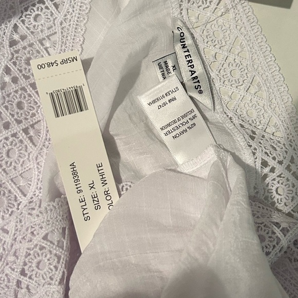 Counterparts White Lace accent Blouse size XL -NWT - Picture 4 of 4